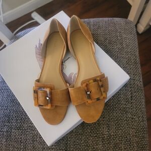 Talbots Tan Suede D'Orsay Flats with Tortoiseshell Buckles
